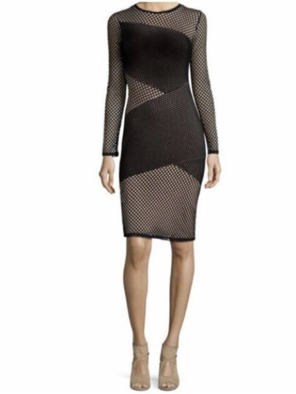 Sheer Mesh Black Long-Sleeve Bodycon Dress - BCBGMaxazria